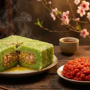 Món ngon từ gạo nếp cái hoa vàng: Bánh chưng xanh rền và xôi gấc dẻo thơm cho mâm cỗ ngày Tết.