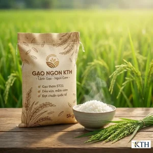 Bao gạo thơm ST21 5kg thương hiệu Gạo Ngon KTH, cơm dẻo vừa, ngọt đậm đà, hương thơm hoa lài, đạt chuẩn xuất khẩu.