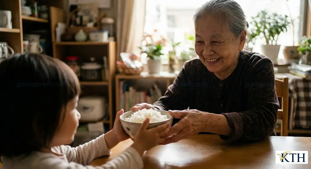 Bữa cơm gia đình ấm cúng với cơm dẻo ngon từ Gạo Ngon KTH