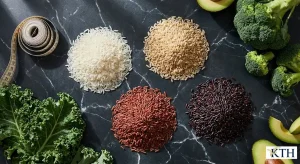 Phân biệt 4 loại gạo phổ biến: Gạo trắng, Gạo lứt, Gạo huyết rồng và Gạo nếp cẩm dựa trên màu sắc và dinh dưỡng.