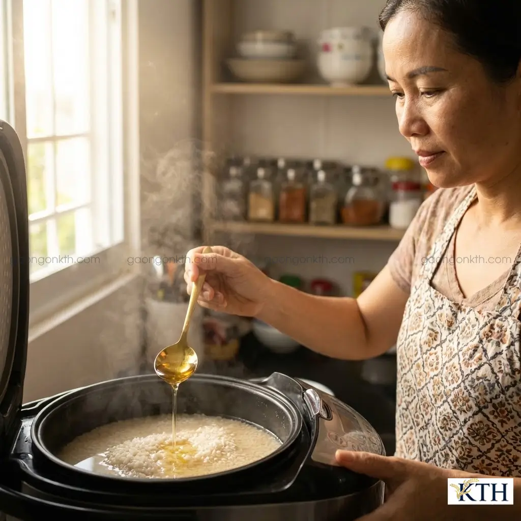 Bí quyết nấu cơm tấm bằng nồi cơm điện không bị nhão: Thêm dầu ăn và muối trước khi nấu.