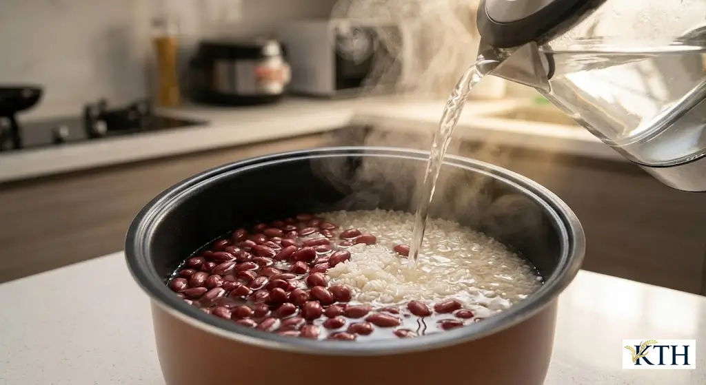 Hướng dẫn canh nước nấu xôi lạc bằng nồi cơm điện chuẩn tỷ lệ để xôi không bị nhão.