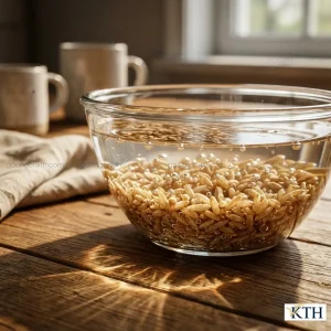 Ngâm gạo lứt organic trước khi nấu để loại bỏ độc tố và kích hoạt mầm GABA.