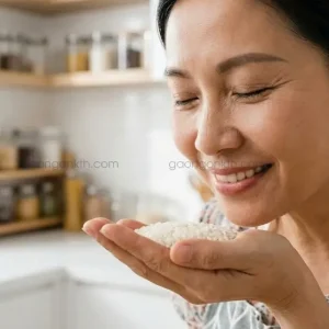 Cách kiểm tra gạo bắc hương thật giả bằng cách ngửi mùi thơm tự nhiên dịu nhẹ.