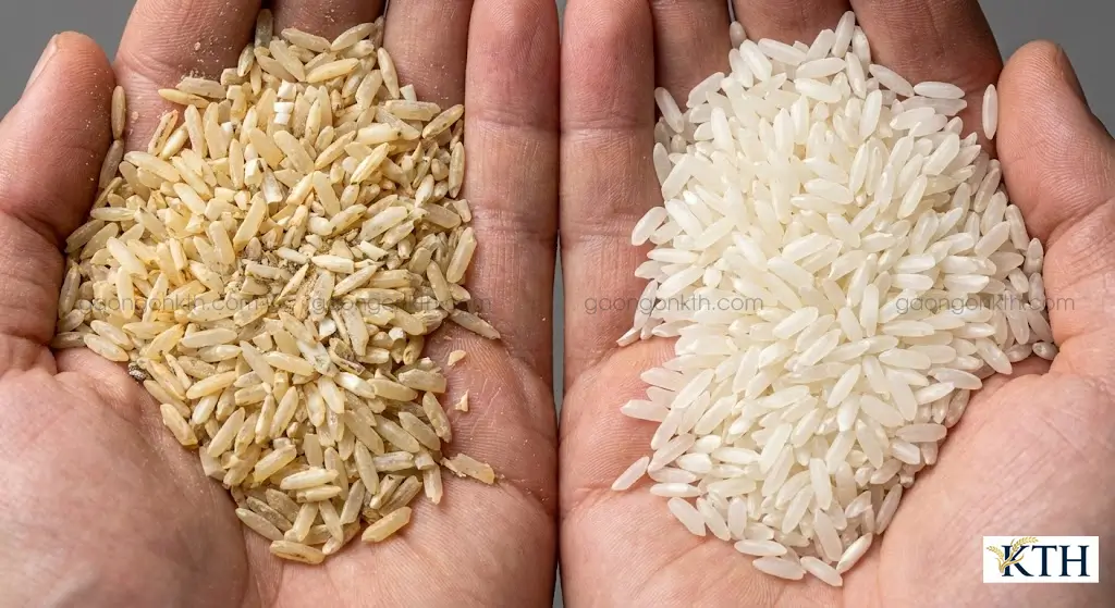 Cách phân biệt gạo cũ bị ngả vàng và gạo mới trắng trong để tránh mua phải gạo kém chất lượng.