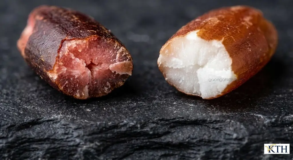 So sánh cách phân biệt gạo huyết rồng lõi đỏ và gạo lứt đỏ lõi trắng bằng mắt thường.