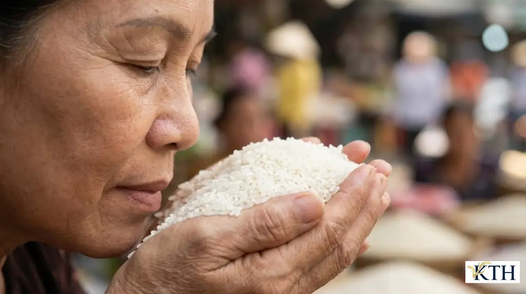 Cách nhận biết gạo thơm thái thật bằng khứu giác để phân biệt mùi hương lá dứa tự nhiên với hương liệu hóa học.