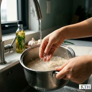 Hướng dẫn cách vo gạo tấm ST24 nhẹ tay để giữ lại vitamin B1 và lớp cám thơm ngon.