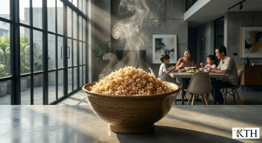 Bát cơm gạo lứt mềm dẻo, thơm ngon trên bàn ăn gia đình Việt Nam - Gạo Ngon KTH.