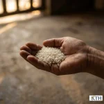 Cận cảnh hạt gạo nếp Thái Lan nhập khẩu trên tay người chuyên gia, hạt dài màu trắng đục không bị pha trộn.