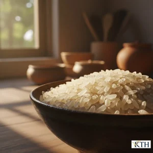 Cận cảnh hạt gạo tấm ST25 chính hãng Ông Cua thô, nhìn rõ phôi mầm dinh dưỡng màu trắng đục ở đầu hạt gãy.