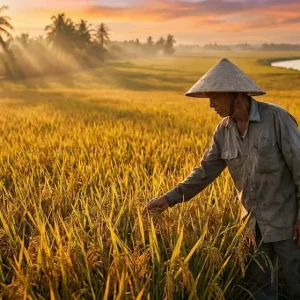 Cánh đồng lúa VD20 tại vùng đất Gò Công Tiền Giang vào mùa gặt