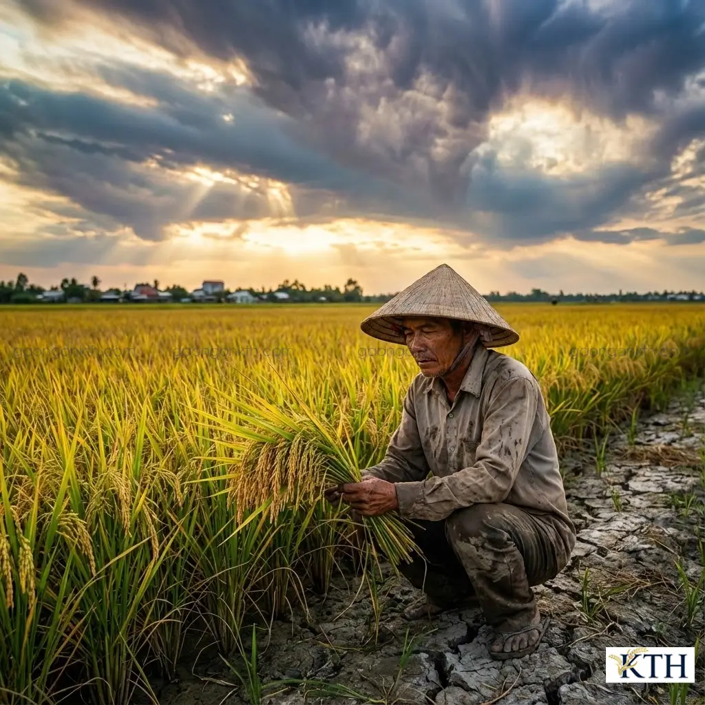Cánh đồng lúa Nàng Hoa 9 chín vàng tại vùng đất phèn mặn Gò Công Tiền Giang.