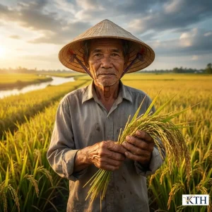 Cánh đồng lúa Nàng Hương tại xã Mỹ Lệ, Cần Đước, Long An vào mùa thu hoạch giáp Tết với thổ nhưỡng phèn mặn đặc trưng.