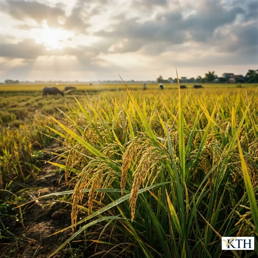 Cánh đồng lúa nếp nhung Nam Định trĩu hạt chín vàng trên đất phù sa màu mỡ châu thổ sông Hồng chuẩn bị vào vụ gặt 2026.