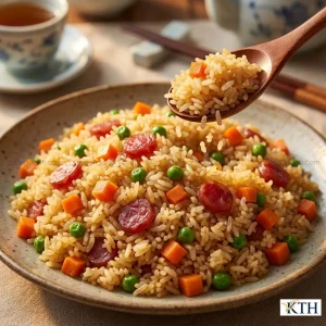 Cơm chiên dương châu hạt tơi xốp không vón cục nấu từ gạo một bụi