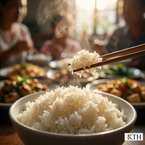 Cơm gạo Lài Miên nấu chín hạt nở phương ngang tơi xốp và dẻo mềm