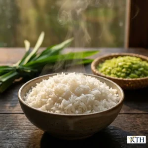 Hình ảnh bát cơm gạo ST25 Sóc Trăng chính hãng nấu chín dẻo thơm, hạt dài trắng trong