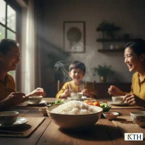 Bát cơm gạo 5451 trắng ngần tơi xốp trong bữa cơm gia đình Việt Nam ấm cúng và đầy dinh dưỡng.