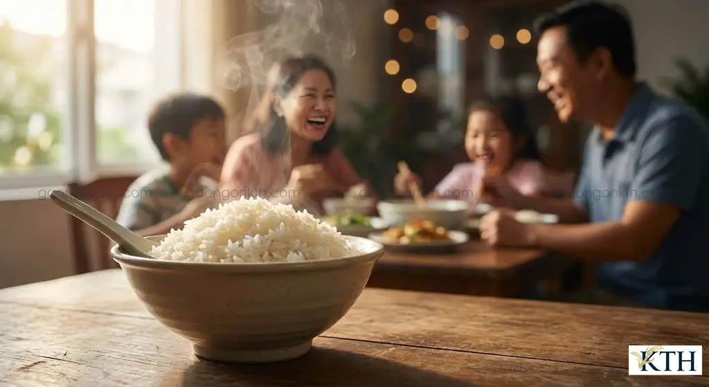 Bát cơm nấu từ gạo OM380 nở xốp mềm cơm không bị khô cứng phù hợp quán cơm bình dân.