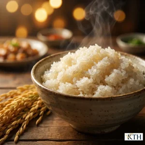 Chén cơm tấm nấu từ gạo tấm Đài Loan dẻo thơm, chín mềm, bốc khói nghi ngút sẵn sàng thưởng thức.