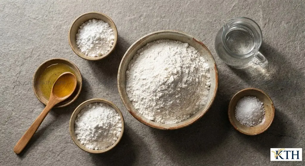 Các nguyên liệu pha bột bánh cuốn gồm bột gạo tẻ, bột năng và tinh bột khoai tây theo tỷ lệ vàng cho bánh dai mềm.