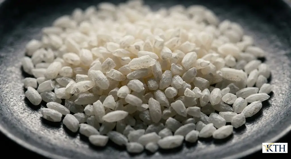 Cận cảnh hạt Gạo Tấm Đài Loan màu trắng đục tự nhiên, đặc sản vùng Gạo Tấm Gò Công.