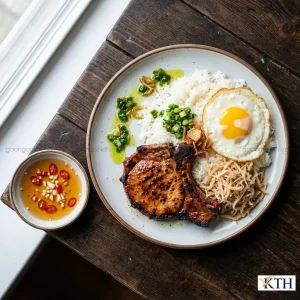 Đĩa cơm tấm sườn bì chả Sài Gòn sử dụng gạo tấm Tài Nguyên Chợ Đào tơi xốp, hấp dẫn.