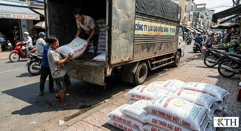 Đội ngũ xe tải giao gạo tận nơi miễn phí cho các điểm ATM gạo và khu cách ly