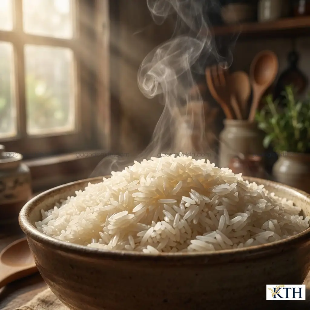 Bát cơm trắng nấu từ gạo 2517 nở xốp mềm, hạt cơm tơi không dính, thích hợp cho bếp ăn công nghiệp và quán cơm bình dân.