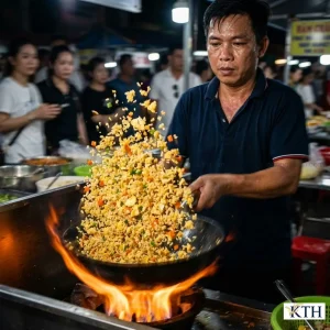 Cơm chiên Dương Châu được làm từ gạo Hàm Châu cũ với hạt cơm vàng giòn, tơi rời, không bết dính.