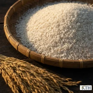 Gạo Lài Bún cũ và bó lúa khô, loại gạo xát dối chuyên dụng để sản xuất bún, bánh canh, bánh hỏi.