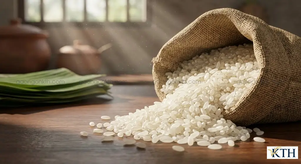 Hình ảnh hạt gạo Lài Nhật giống J02 hạt tròn màu trắng sữa không chất bảo quản