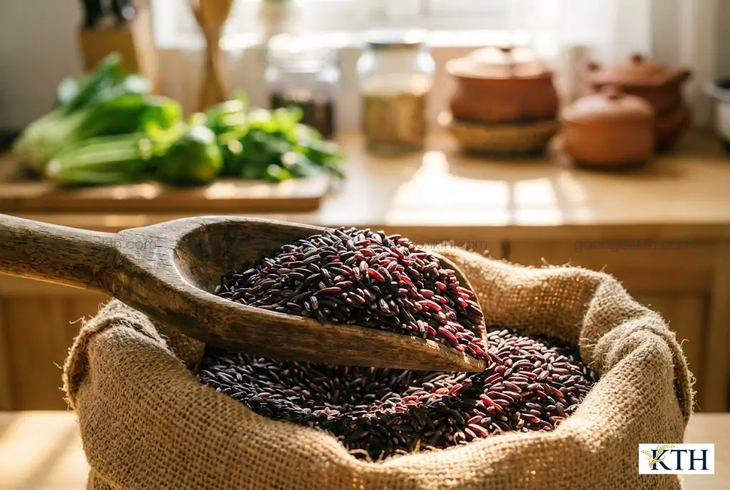 Gạo lứt tím than Sóc Trăng nguyên cám, hỗ trợ kiểm soát đường huyết cho người tiểu đường.