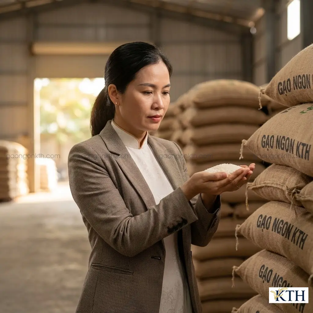 Kho gạo 2517 số lượng lớn của Gạo Ngon KTH tại TP.HCM, cung cấp sỉ lẻ gạo từ thiện và bếp ăn công nghiệp uy tín.