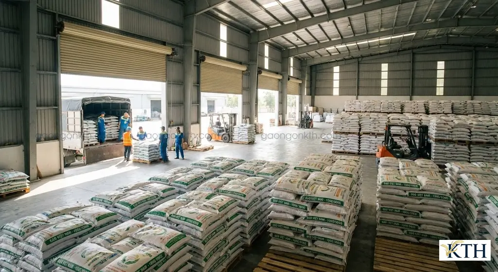 Kho gạo từ thiện giá sỉ tại TPHCM, quy trình đóng gói và vận chuyển chuyên nghiệp.