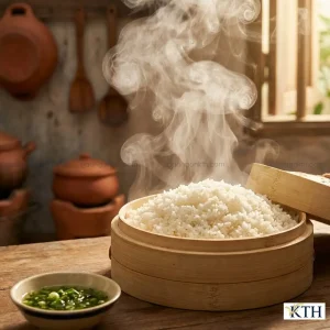 Xửng hấp cơm tấm tơi xốp bốc khói nghi ngút, kỹ thuật nấu cơm tấm ngon không bị nhão.