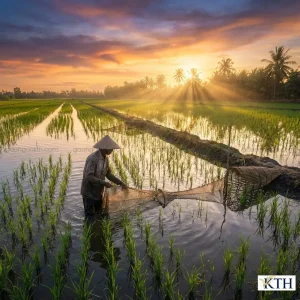 Mô hình luân canh lúa tôm bền vững tại Sóc Trăng - vùng nguyên liệu sinh thái tạo nên gạo ST25 sạch và an toàn.