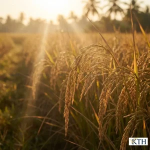Cánh đồng lúa Sari Campuchia chín vàng tại vùng biên giới An Giang, nguyên liệu sản xuất gạo xốp nở làm bánh xèo.