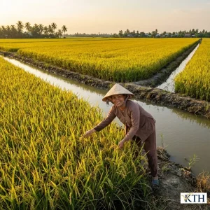 Cánh đồng lúa Gạo 64 tại vùng đất Gò Công Tiền Giang nơi giao thoa nước ngọt và mặn.