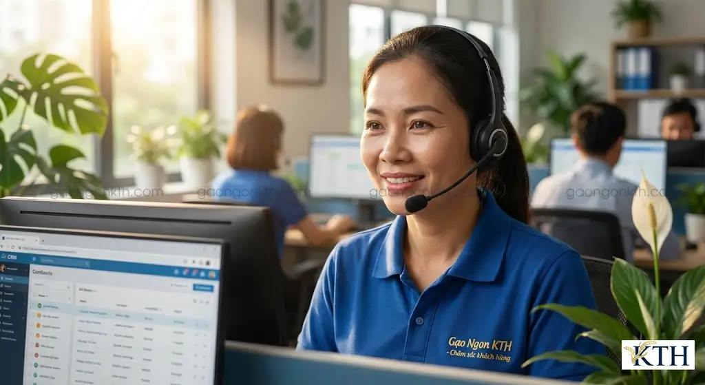 Nhân viên chăm sóc khách hàng Gạo Ngon KTH cam kết bảo mật thông tin cá nhân và hỗ trợ giải đáp thắc mắc của người mua gạo trực tuyến.