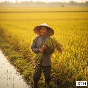 Nông dân Sóc Trăng thu hoạch lúa ST5 trên vùng đất nuôi tôm quảng canh, đảm bảo gạo sạch tự nhiên.