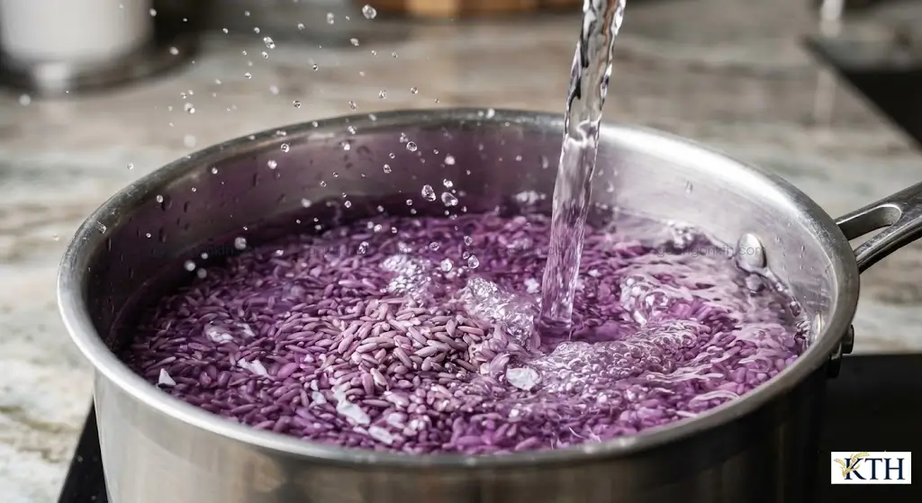 Nước vo gạo tím than có màu tím tự nhiên do hoạt chất Anthocyanin tan trong nước.