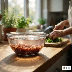 Cách ngâm gạo lứt đỏ qua đêm để loại bỏ độc tố Axit Phytic và kích hoạt mầm gạo.