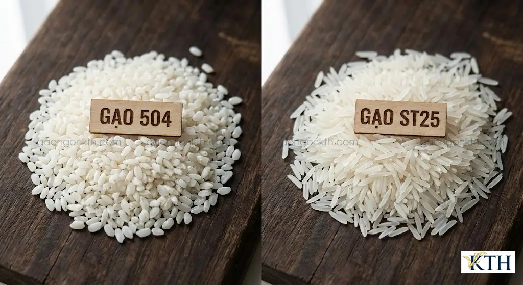 So sánh gạo 504 nở xốp cho bếp ăn từ thiện và gạo ST25 dẻo thơm cúng dường.