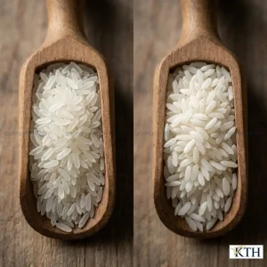 Cách phân biệt gạo Nàng Hoa trong và gạo Nàng Hoa sữa qua màu sắc hạt gạo.