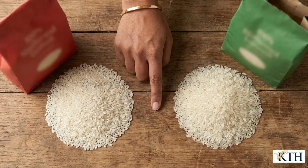 So sánh gạo tám thái đỏ bao bì đỏ và gạo tám thái xanh bao bì xanh.