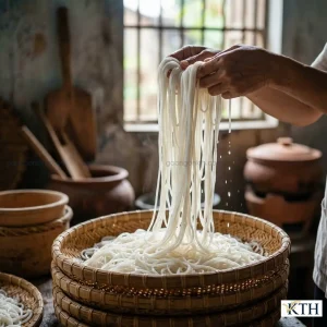 Sợi bún tươi trắng dai làm từ gạo 504 cũ nguyên chất không gãy nát.