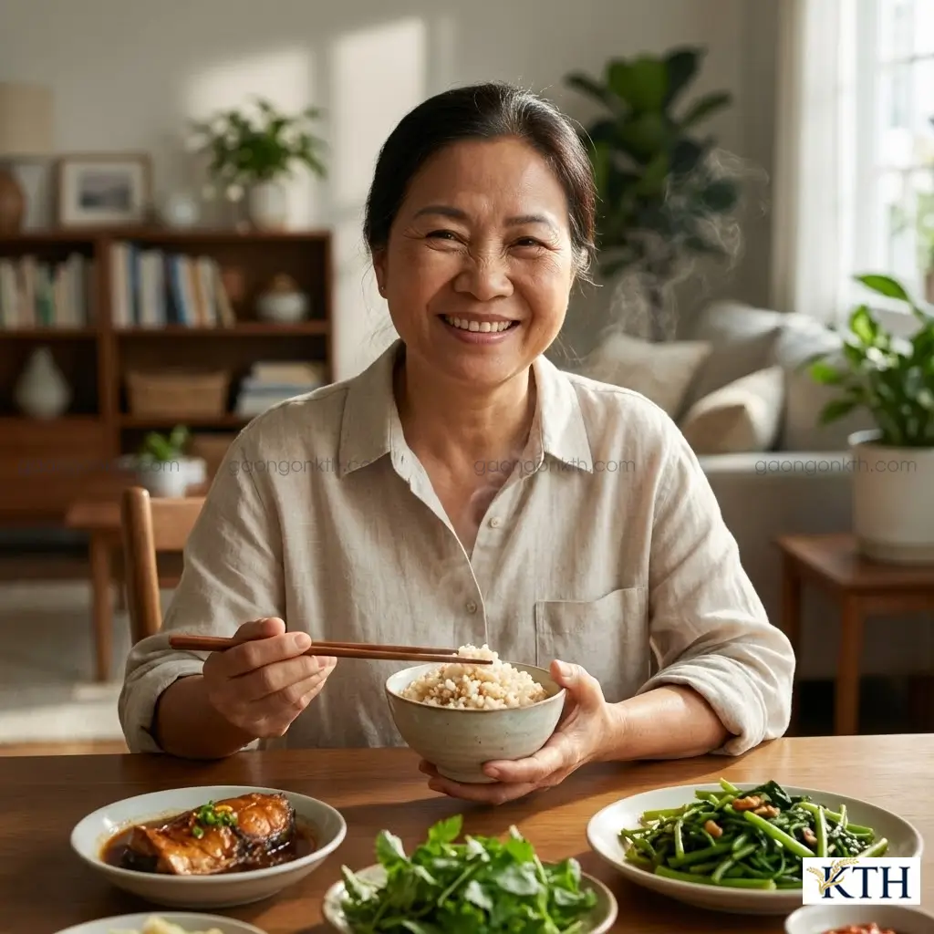 Bữa cơm thực dưỡng với gạo lứt ST25 giúp kiểm soát đường huyết cho người tiểu đường.