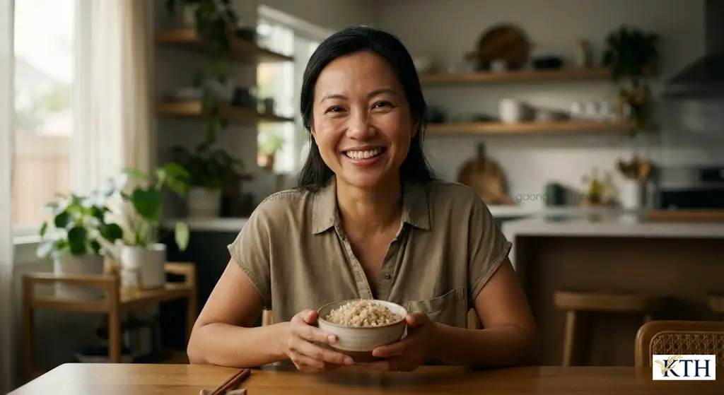 Phụ nữ Việt Nam ăn cơm gạo lứt nâu hỗ trợ giảm cân và kiểm soát đường huyết hiệu quả.